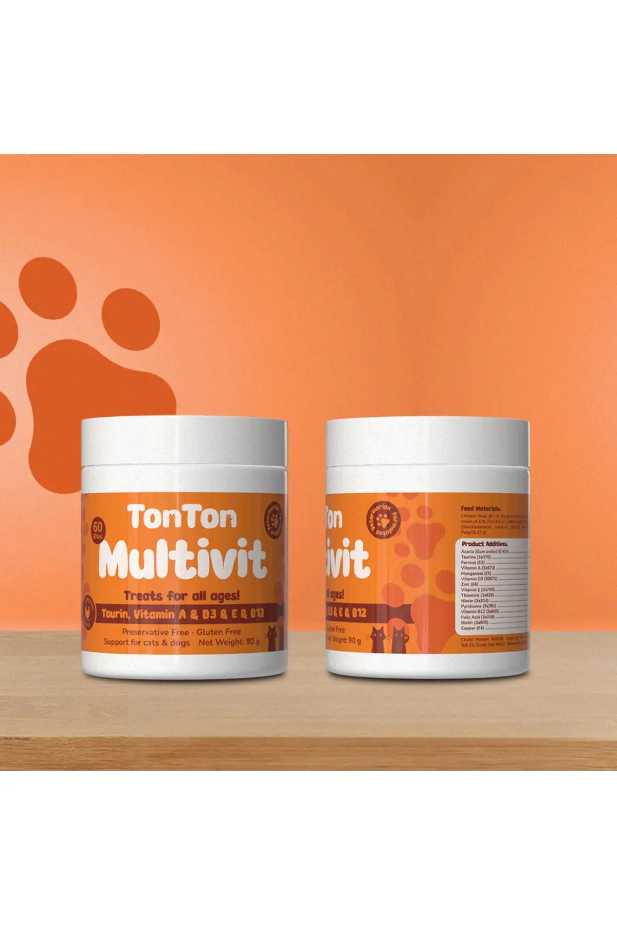 Glutensiz Multivitamin 60 Tablet (Kedi & Köpek İçin Taurin Biotin Çinko Takviyeli)
