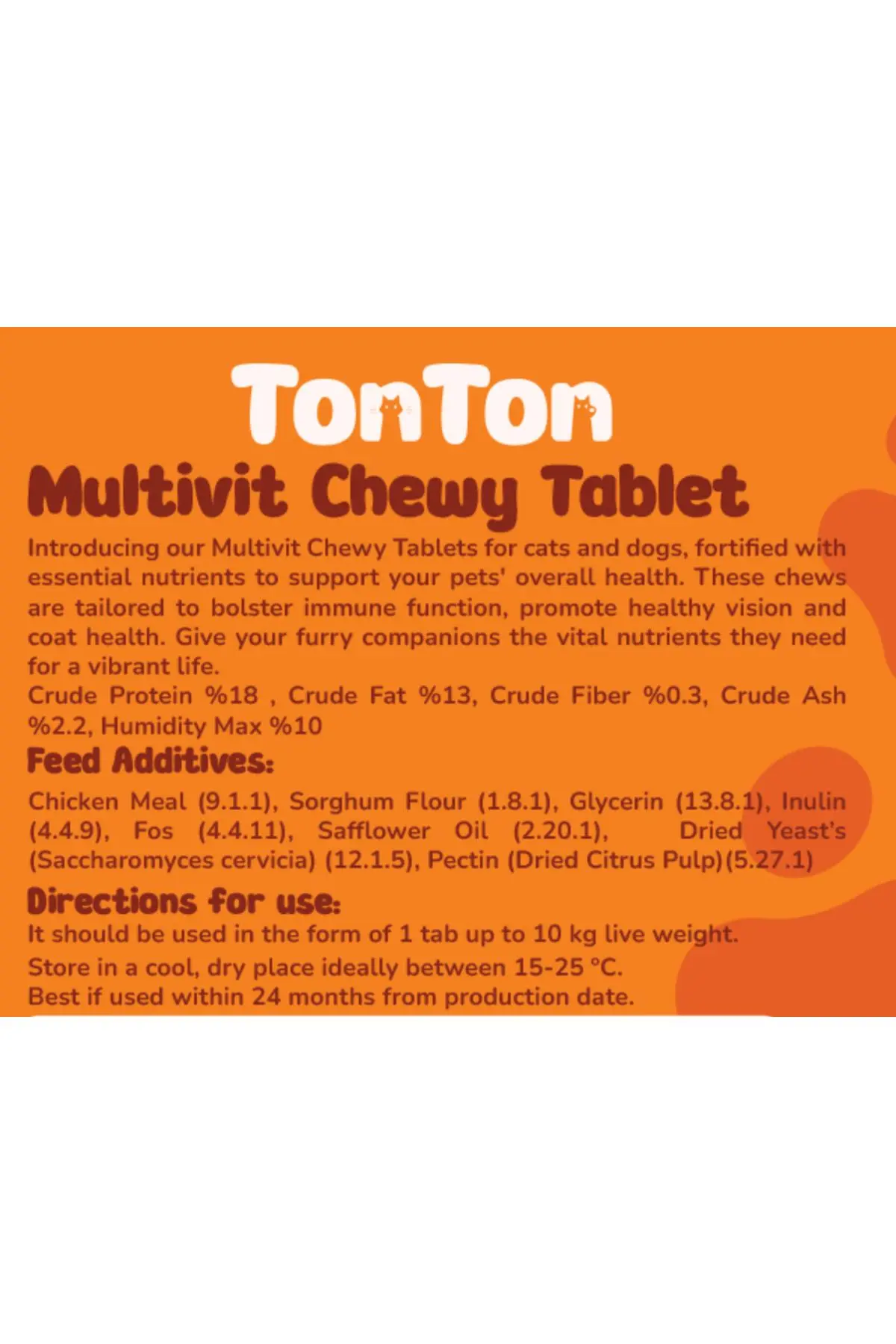 Glutensiz Multivitamin 60 Tablet (Kedi & Köpek İçin Taurin Biotin Çinko Takviyeli)