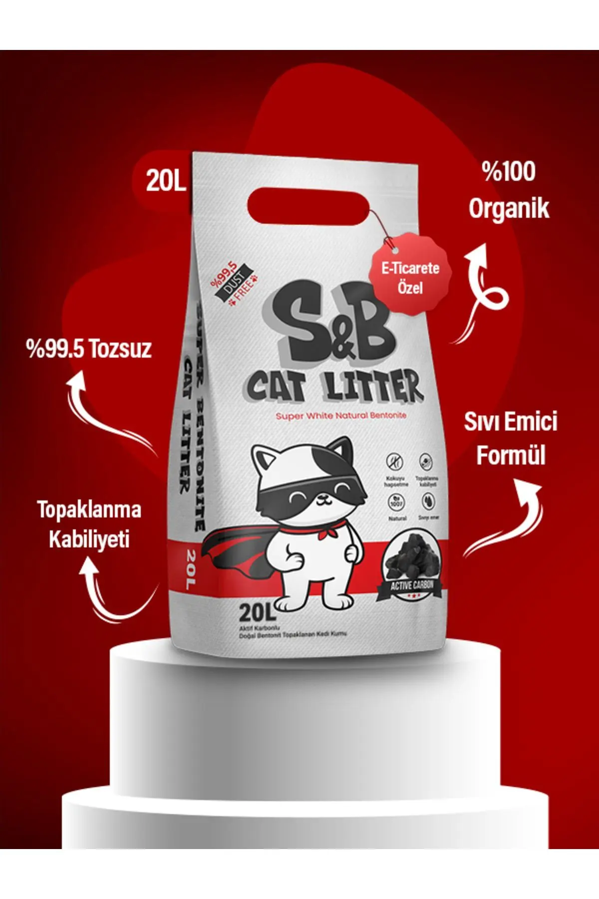 S&b Super Bentonite 20 Litre Aktif Karbon Topaklaşan Kedi Kumu