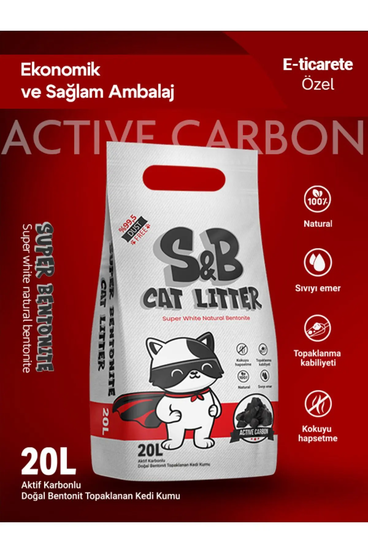 S&b Super Bentonite 20 Litre Aktif Karbon Topaklaşan Kedi Kumu