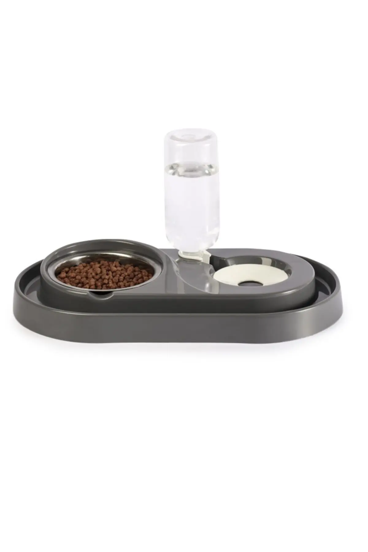 Miapet Hazneli Çelik Taslı Kedi-köpek Mama Ve Su Kabı Seti 500 ml Gri