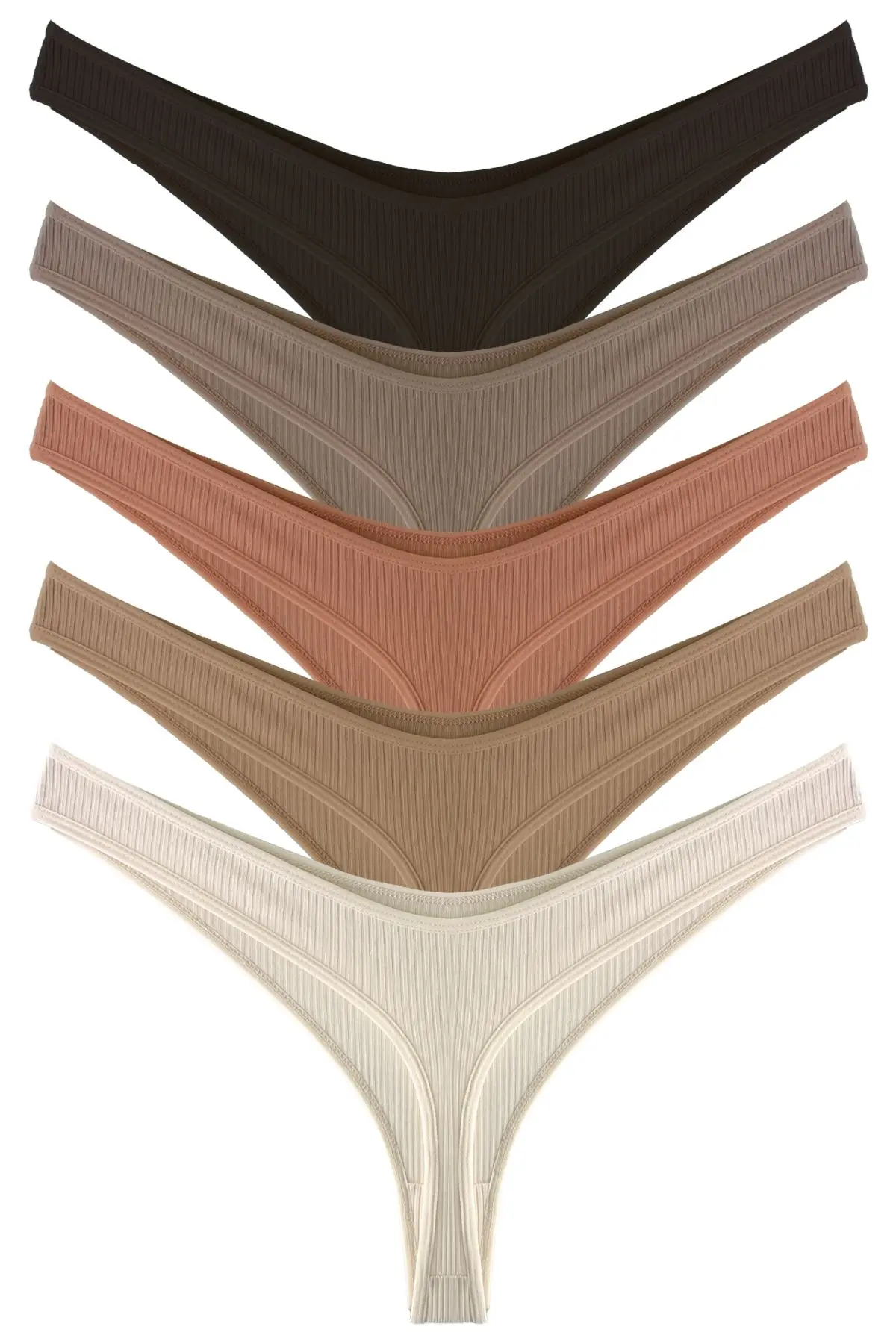 Cottonhill Kadın Pamuklu ve Likrali Fitilli Kaşkorse Tanga Külot 5'li Paket-2