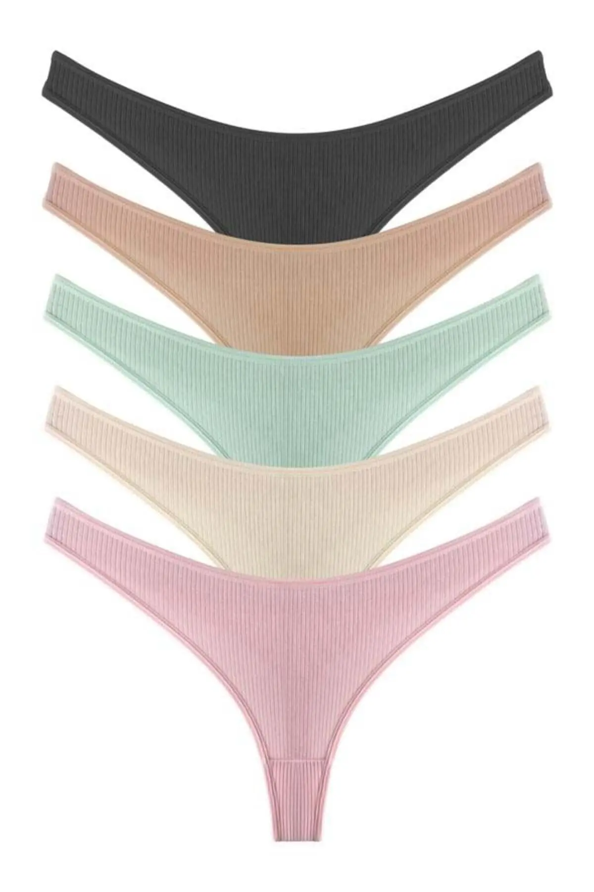 Kadın Pamuklu ve Likrali Fitilli Kaşkorse Tanga Külot 5'li Paket