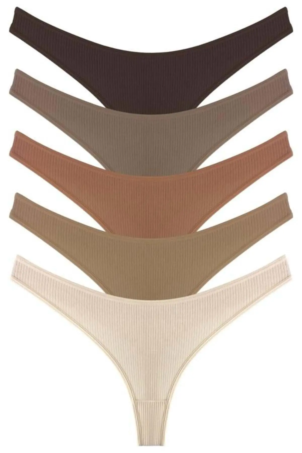 Kadın Pamuklu ve Likrali Fitilli Kaşkorse Tanga Külot 5'li Paket-2