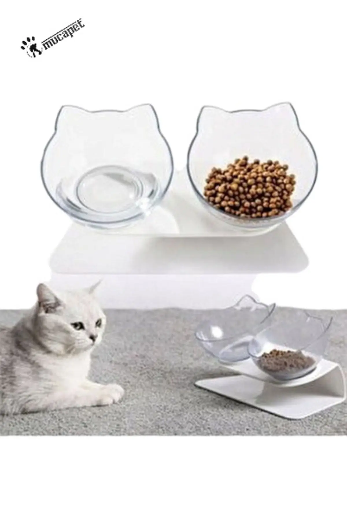 MUCAPET Şeffaf Kedi Kafalı Ikili Mama Kabı