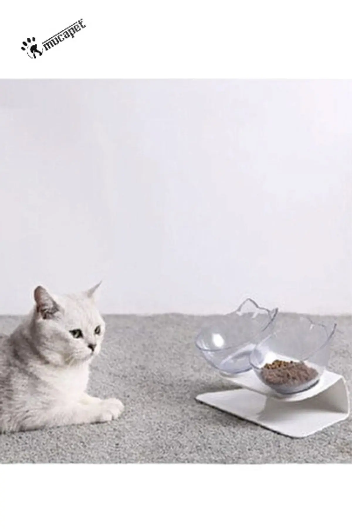 Şeffaf Kedi Kafalı Ikili Mama Kabı