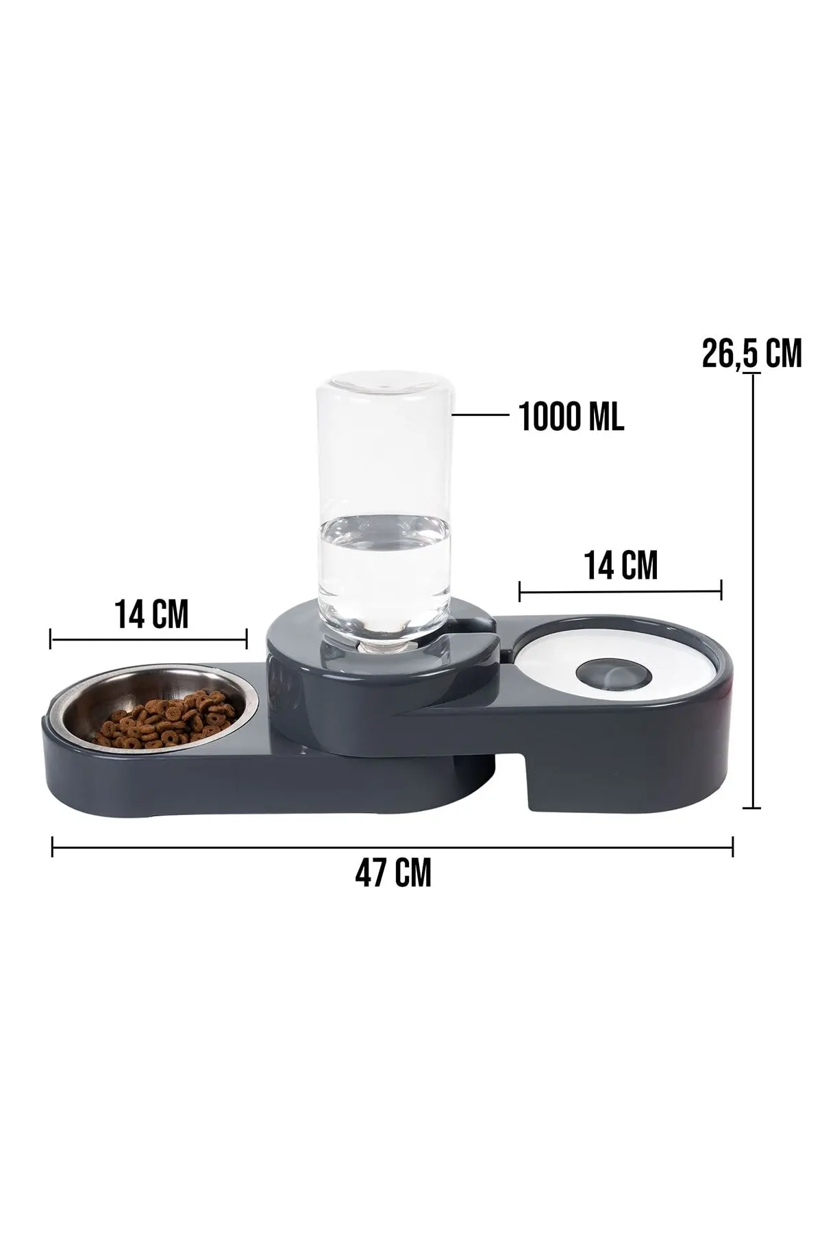Köşeli Ayarlanabilir Hazneli Çelik Taslı Kedi-köpek Mama Ve Su Kabı Seti 1000ml