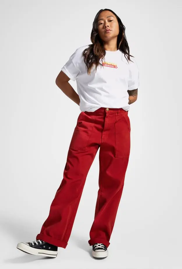 Converse Flaming Oversized Fit Kadın Beyaz T-Shirt