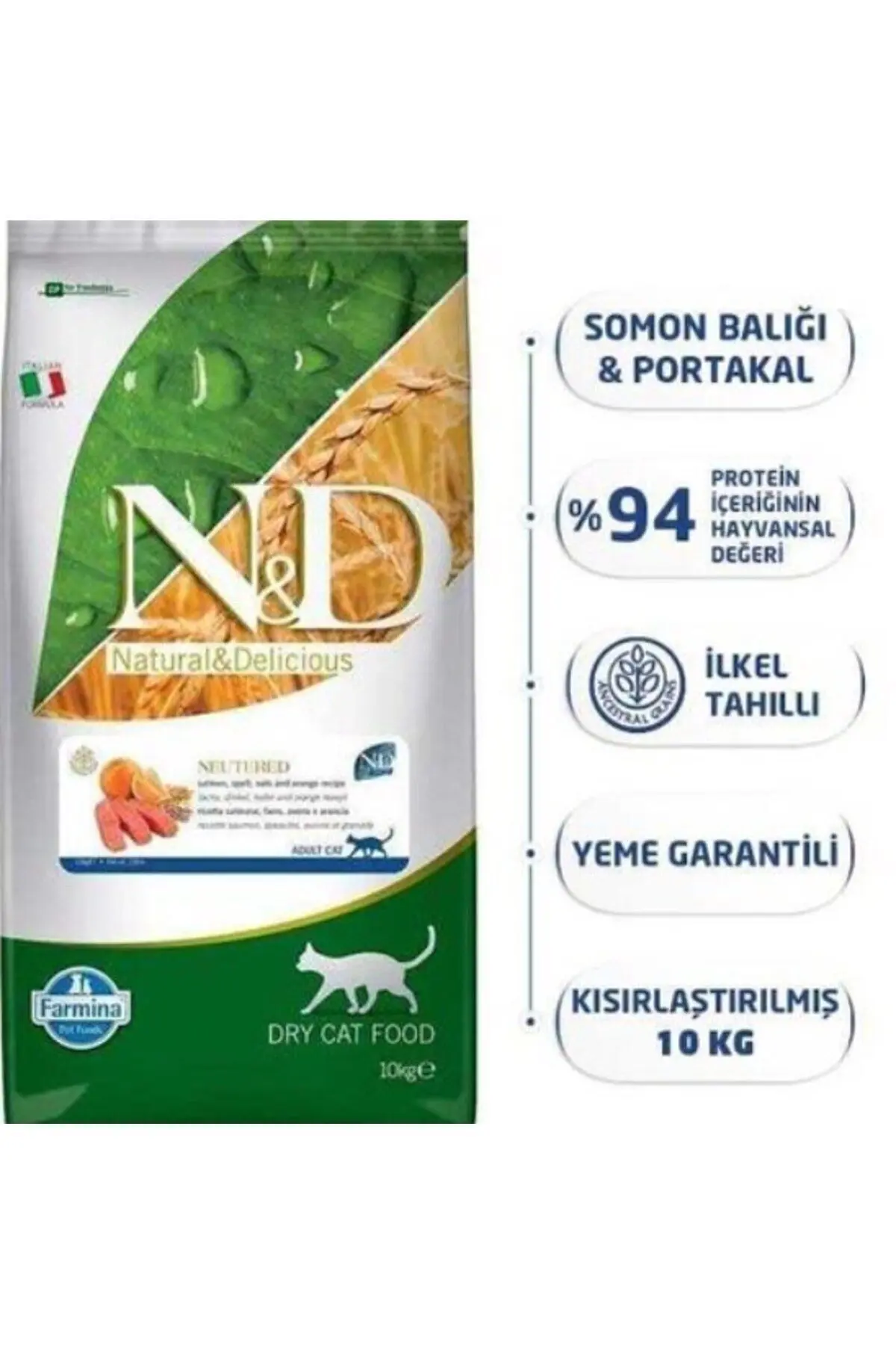 Ocean Somonlu Portakallı Düşük Tahıllı Kısırlaştırılmış Kedi Maması 10 Kg