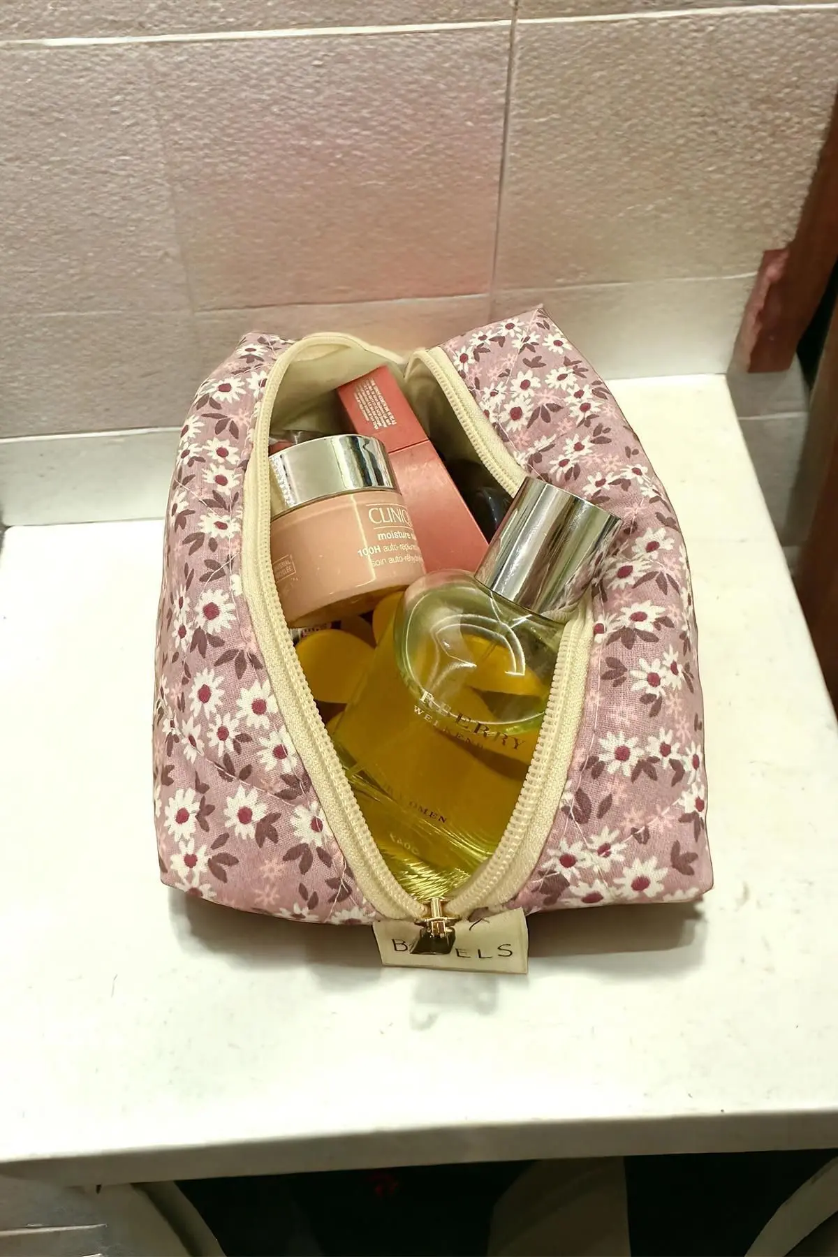 Purple Çiçek Makyaj Çantası