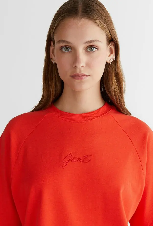 GANT Kadın Kırmızı Bisiklet Yaka Logolu T-Shirt
