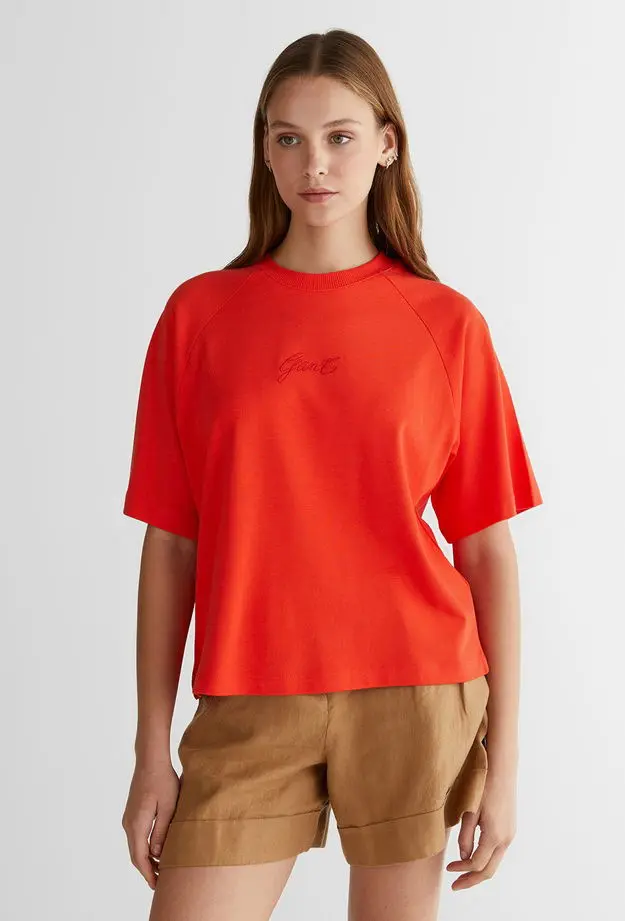 GANT GANT Kadın Kırmızı Bisiklet Yaka Logolu T-Shirt