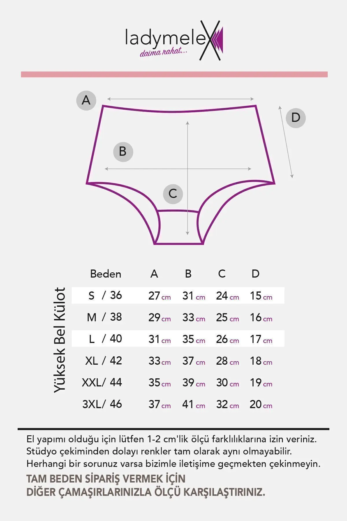 Kadın Külot, Karışık Renkli Yüksek Bel Külot (S-M-L-XL-2XL-3XL) 7'li Paket Yumuşak Pamuklu Külot