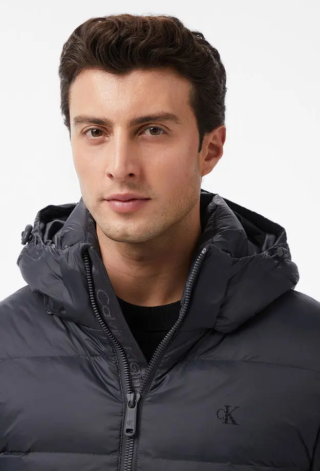Calvin Klein Nylon Zip Off Hood Down Puffer Erkek Gri Mont