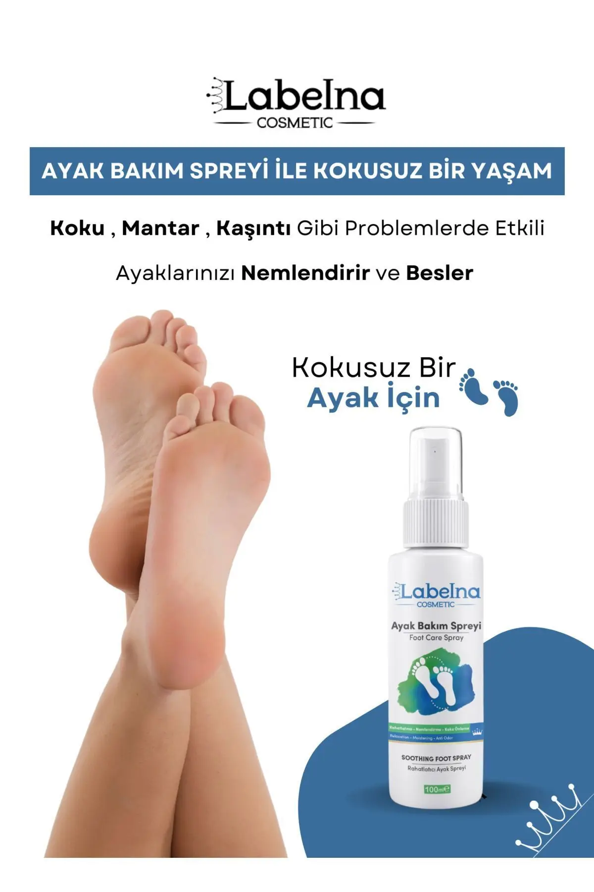 Ayak Koku Önleyici,Kaşıntı Giderici ve Nemlendirici Bakım Spreyi ( onarıcı,yatıştırıcı) 100 ML