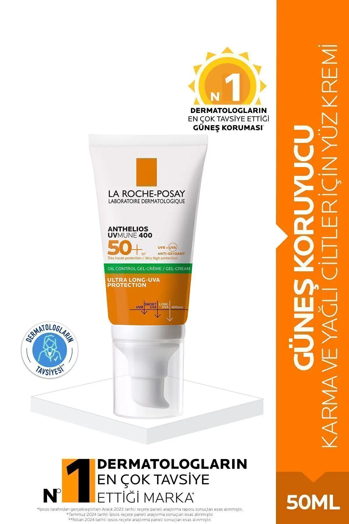 La Roche Posay Anthelios Oil Control Gel Cream Spf50+ Yağlı ve Karma Ciltler İçin Yüz Güneş Kremi 50 ml