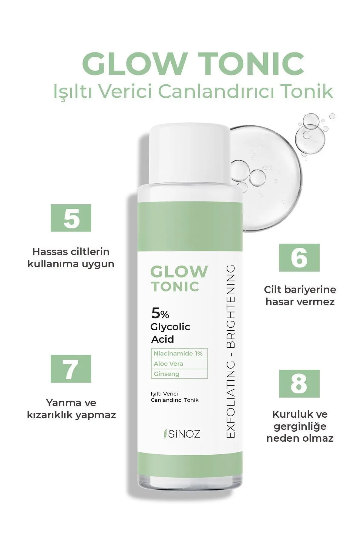 Gözenek Sıkılaştırıcı Arındırıcı Canlandırıcı Peeling Etkili Glow Tonik Glycolic Acid %5 200 ml
