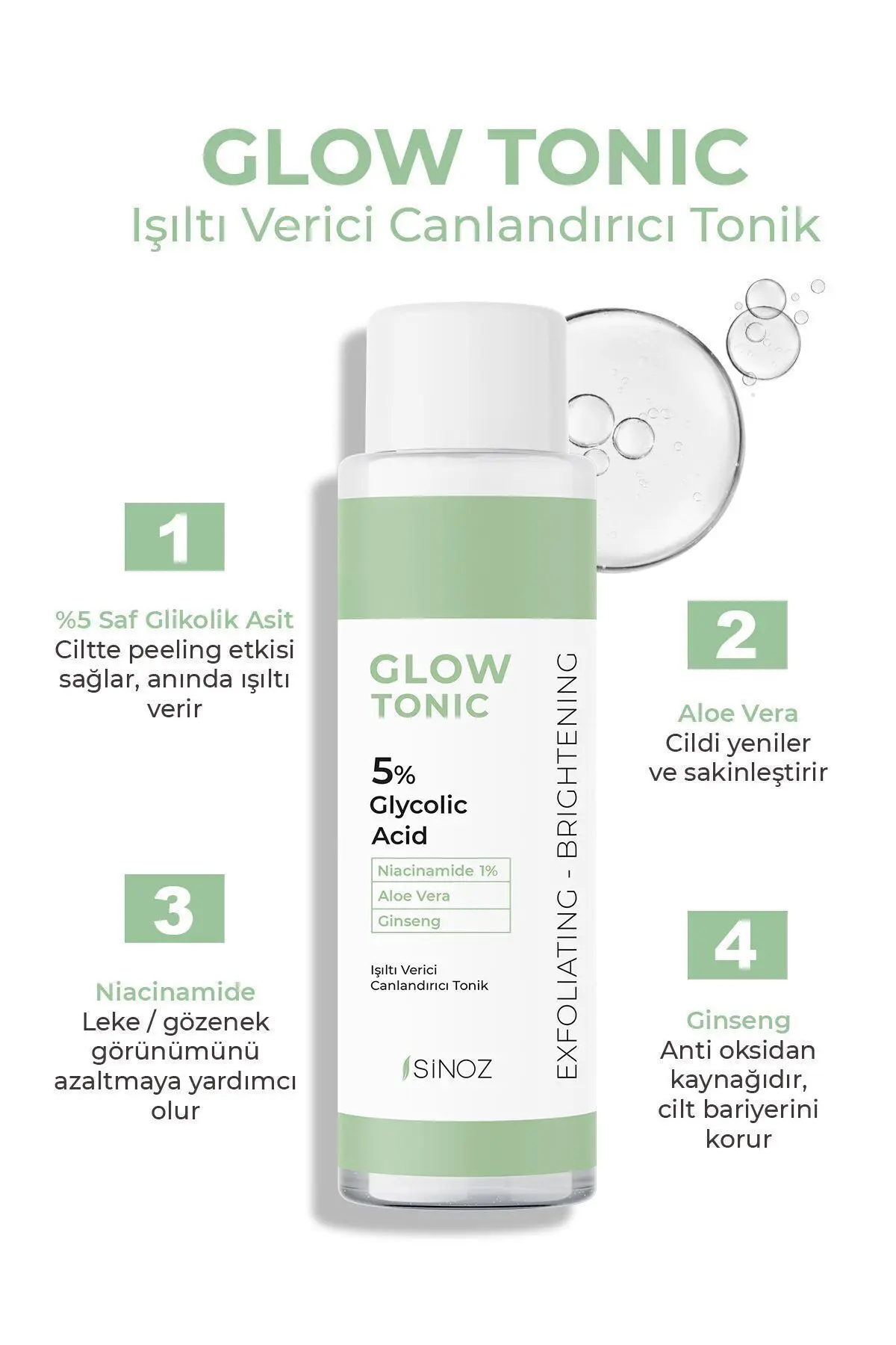 Gözenek Sıkılaştırıcı Arındırıcı Canlandırıcı Peeling Etkili Glow Tonik Glycolic Acid %5 200 ml