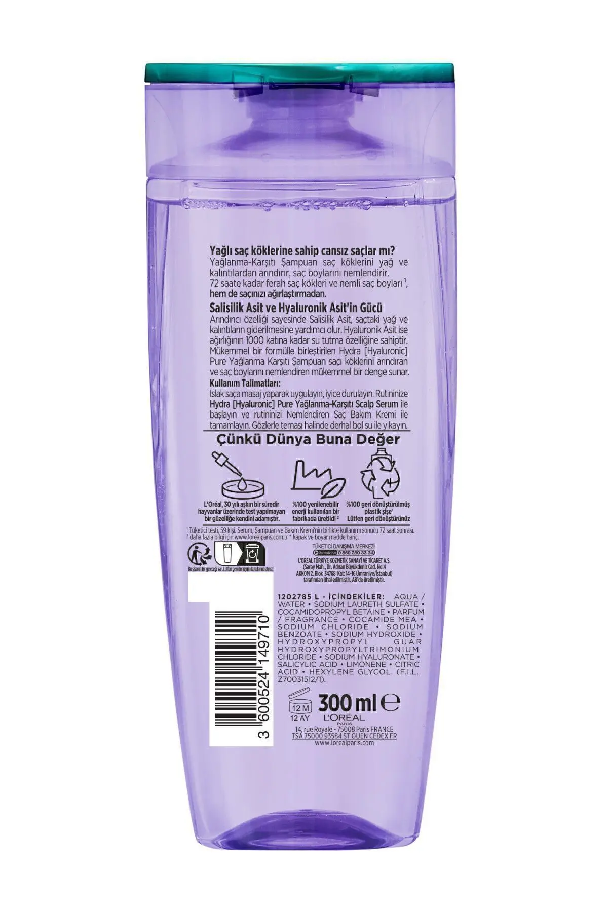 Hydra [hyaluronic] Pure Salisilik Asit Içeren Yağlanma Karşıtı Arındırıcı Şampuan 300ml