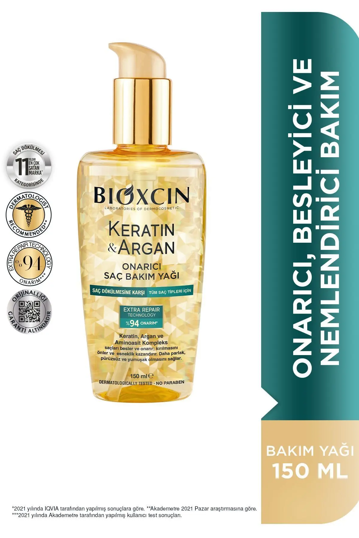 Keratin Argan Onarıcı Saç Bakım Yağı 150 ml