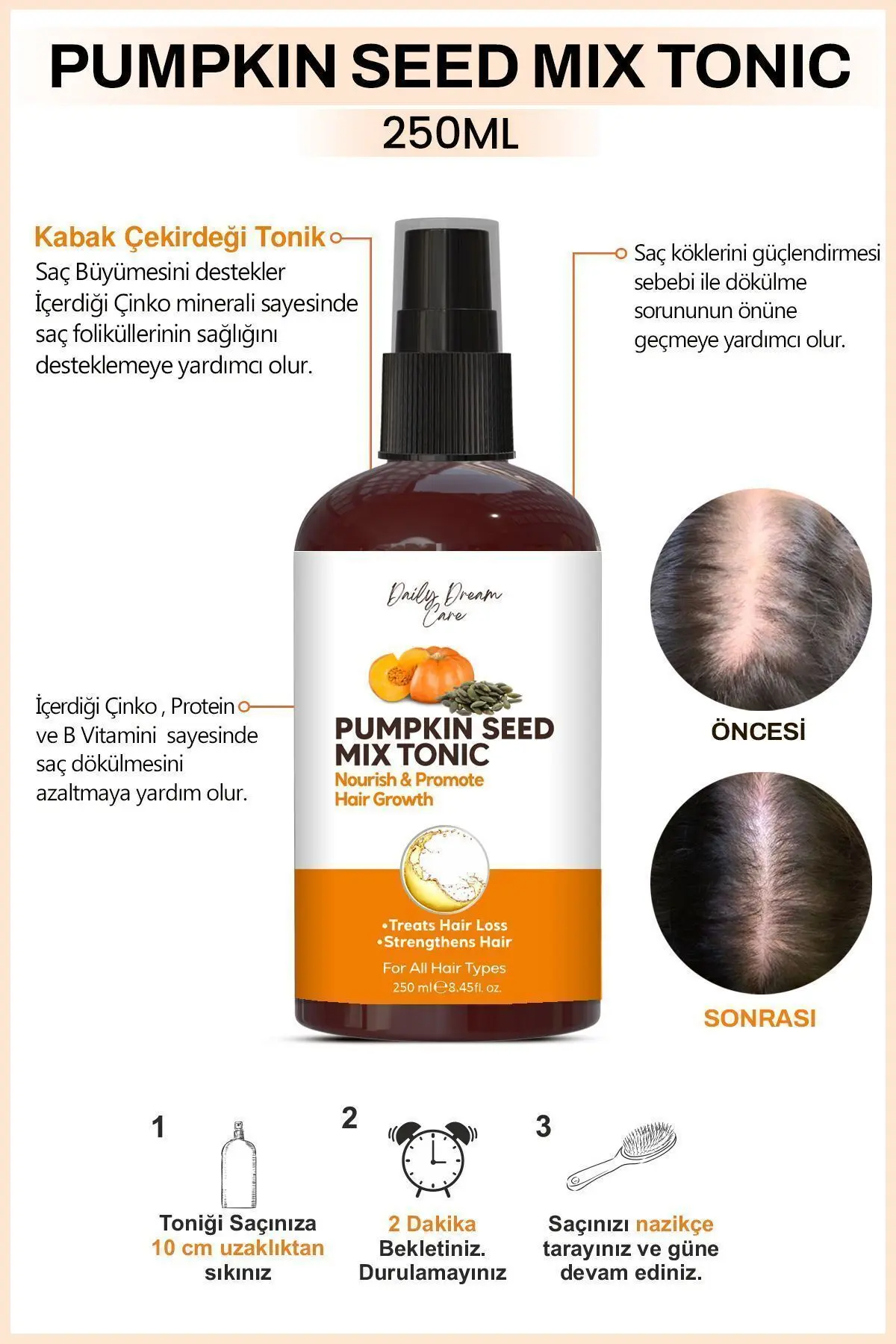 Daily Dream Series | Yoğun Güçlendirme Ve Onarım Etkili Pumpkin Saç Toniği 250 ml