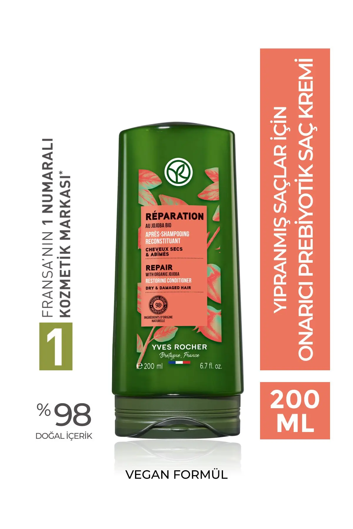 Yves Rocher Yıpranmış Saçlar İçin (Reparation) Onarıcı Prebiyotik Saç Kremi - Silikonsuz & Vegan-200 ml