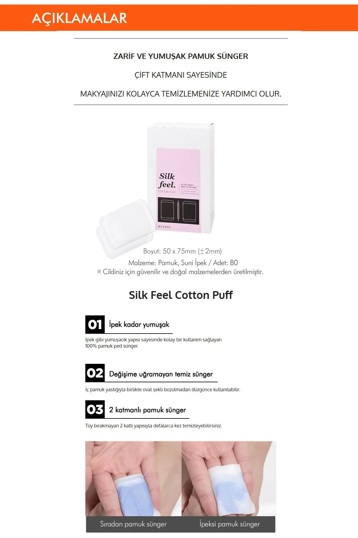 Yumuşak Makyaj Temizleme Pamuğu Silk Feel Cotton Puff (80ADET)