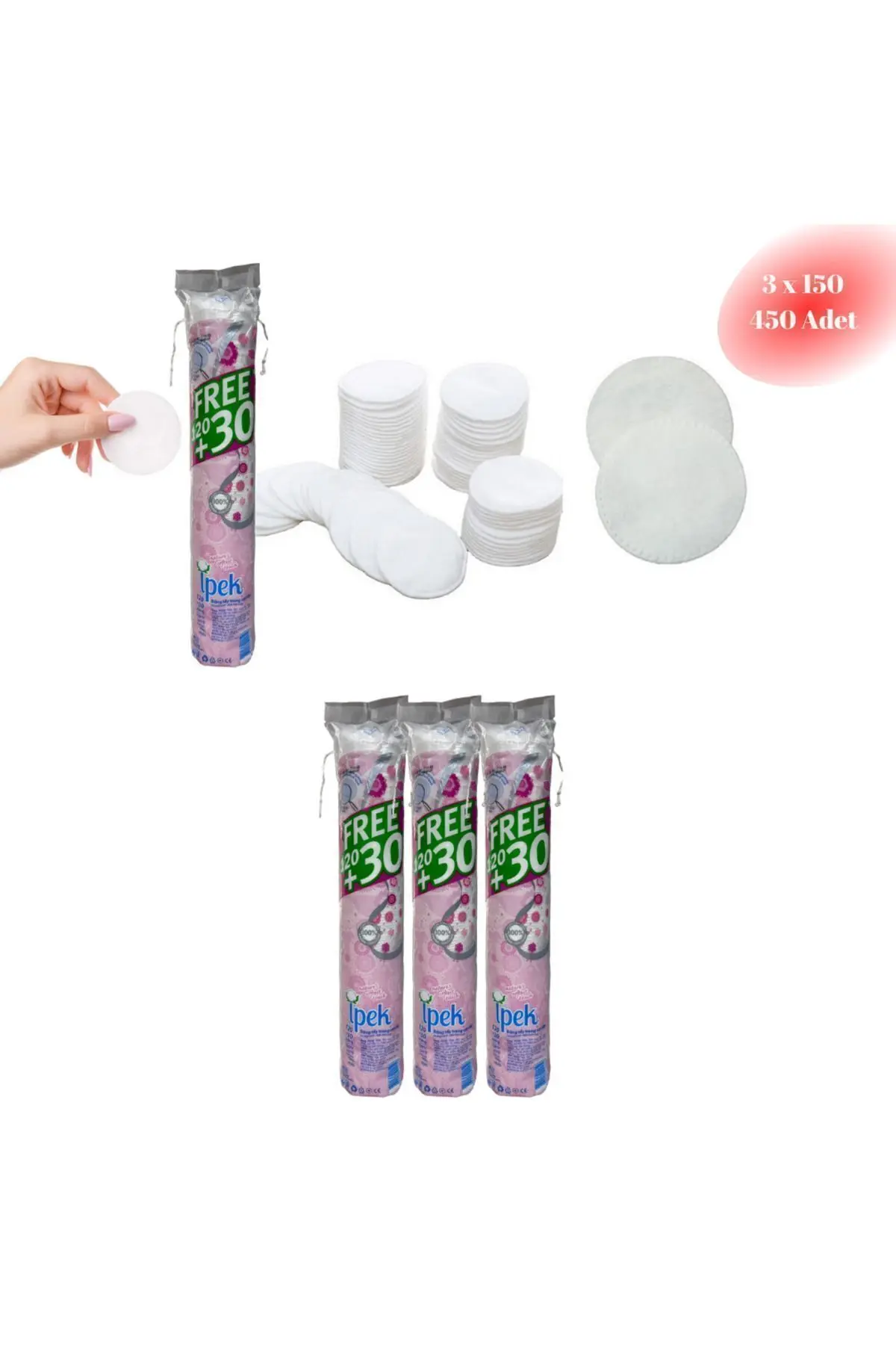 Makyaj Temizleme Pedi 130 'lu X 3 Adet Pamuk Disk Makyaj Temizleme