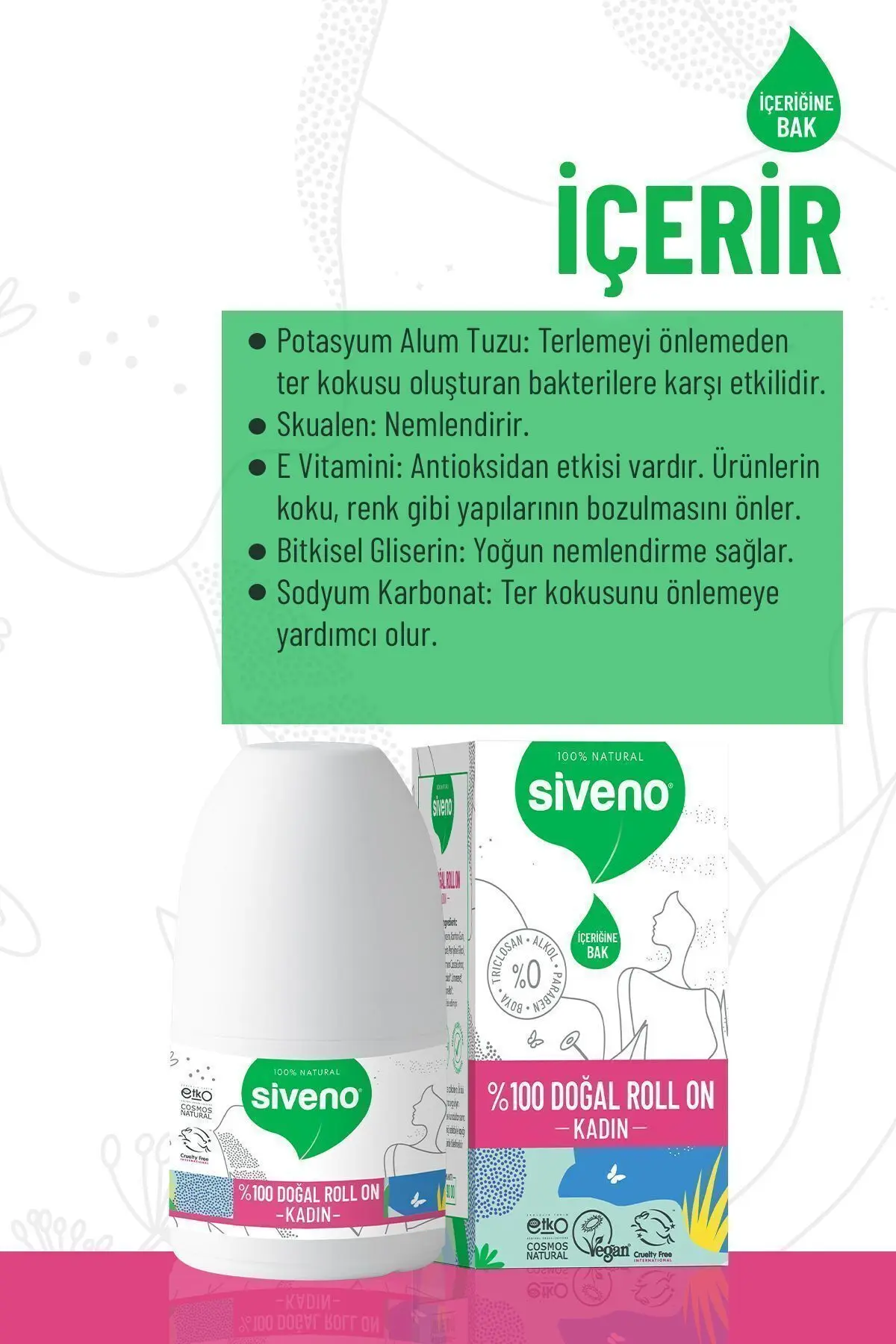 %100 Doğal Roll-on Kadın Deodorant Ter Kokusu Önleyici Bitkisel Leke Bırakmayan Vegan 50 ml