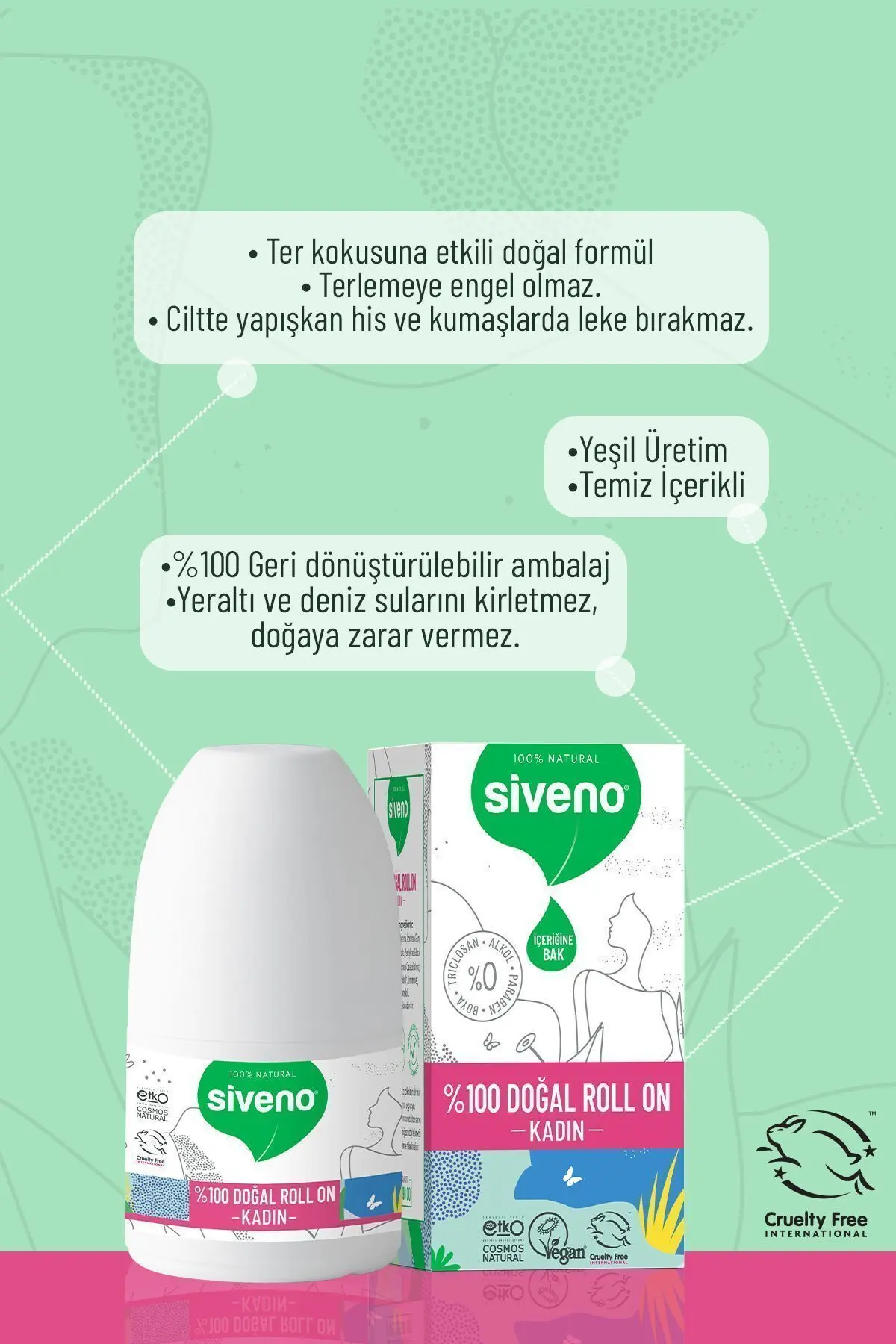 %100 Doğal Roll-on Kadın Deodorant Ter Kokusu Önleyici Bitkisel Leke Bırakmayan Vegan 50 ml