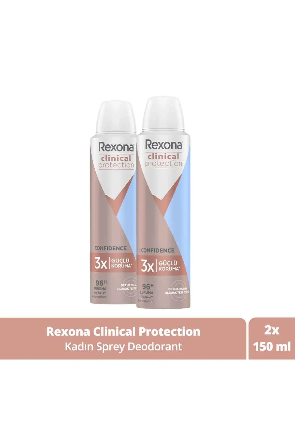 Rexona Clinical Protection Kadın Sprey Deodorant Confidence 96 Saat Koruma 150 ml X2
