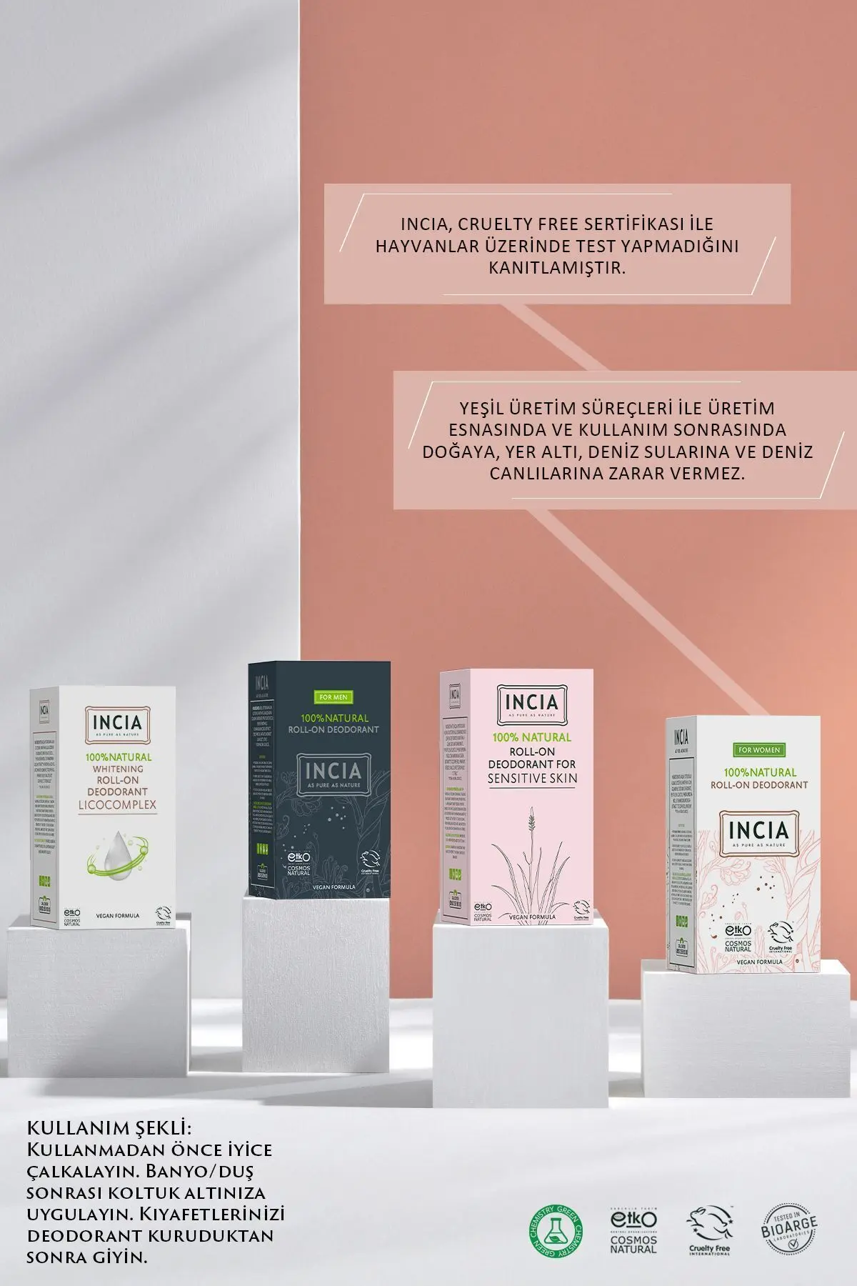 %100 Doğal Roll On Deodorant Kadınlar İçin Ter Kokusu Önleyici Lekesiz 50 ml