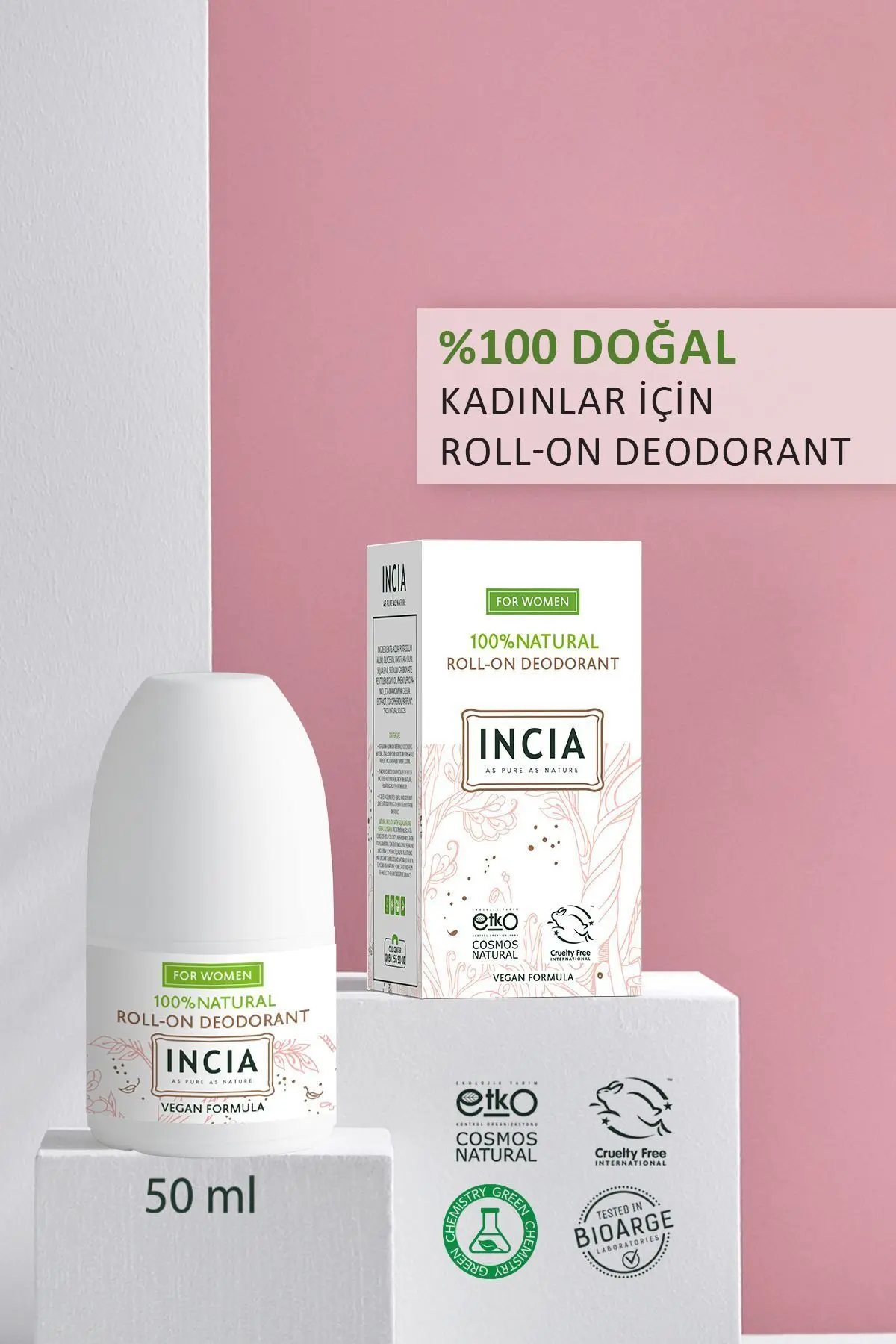 %100 Doğal Roll On Deodorant Kadınlar İçin Ter Kokusu Önleyici Lekesiz 50 ml