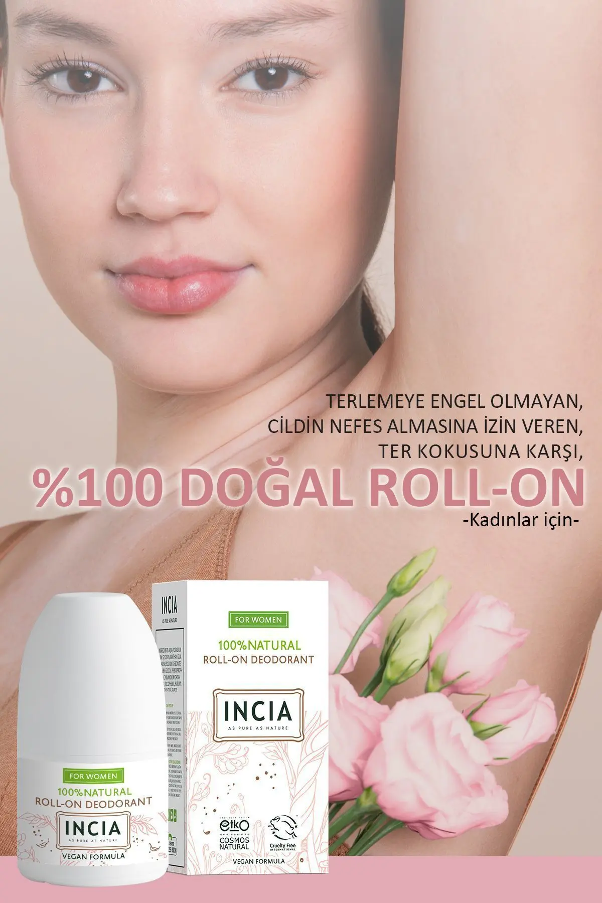 %100 Doğal Roll On Deodorant Kadınlar İçin Ter Kokusu Önleyici Lekesiz 50 ml