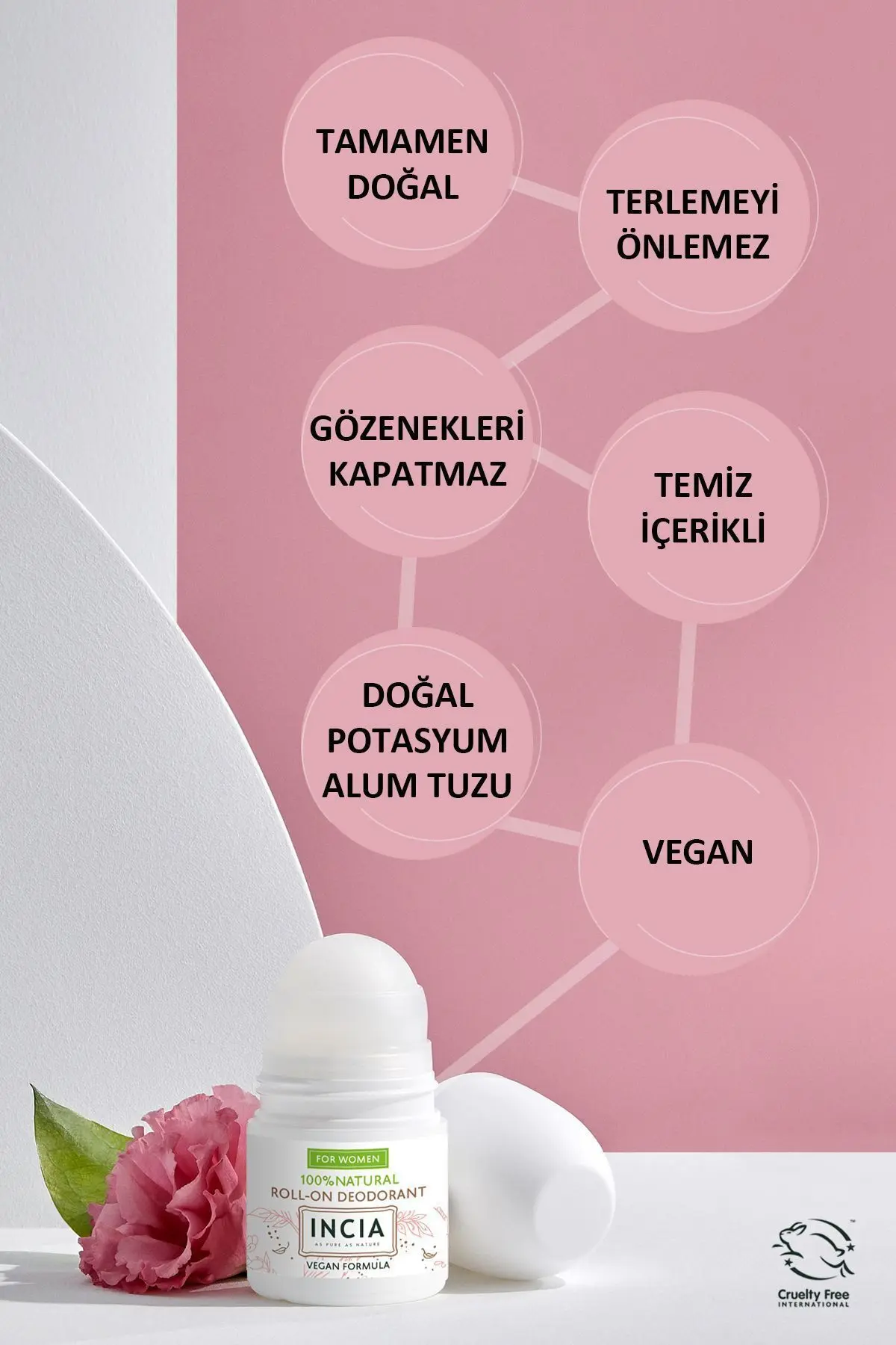 %100 Doğal Roll On Deodorant Kadınlar İçin Ter Kokusu Önleyici Lekesiz 50 ml