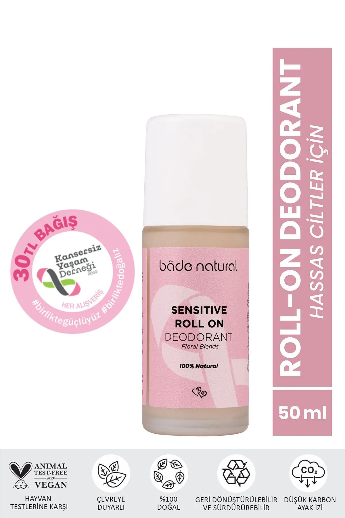 Doğal Roll On Floral Blends Deodorant Hassas Ciltler İçin Ter Kokusu Önleyici Vegan 50 ml