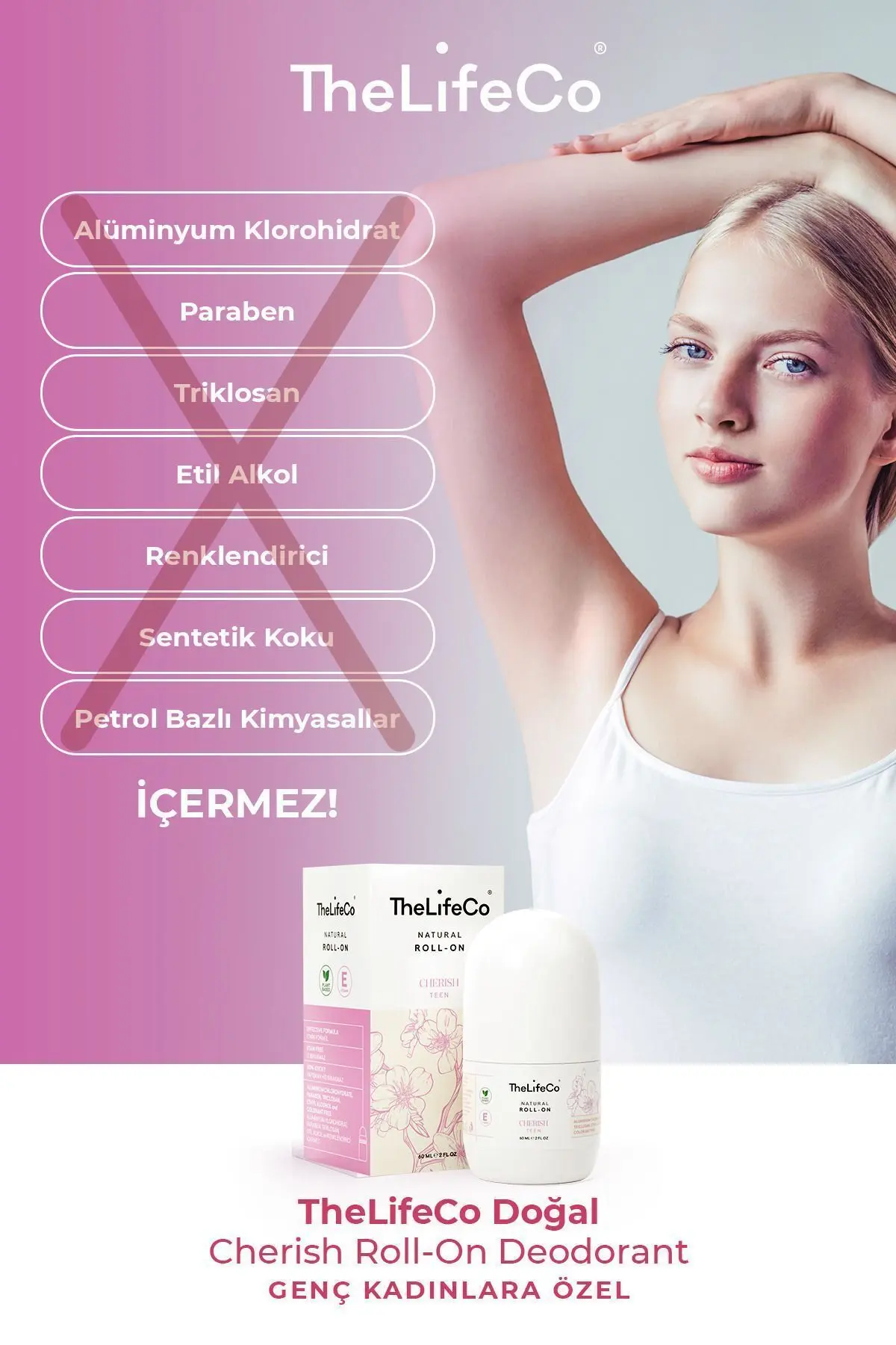 Doğal Roll-on Cherish(TEENAGE) 60 ml (ALKOL,ALÜMİNYUM,PARABEN,SENTETİK KOKU İÇERMEZ)