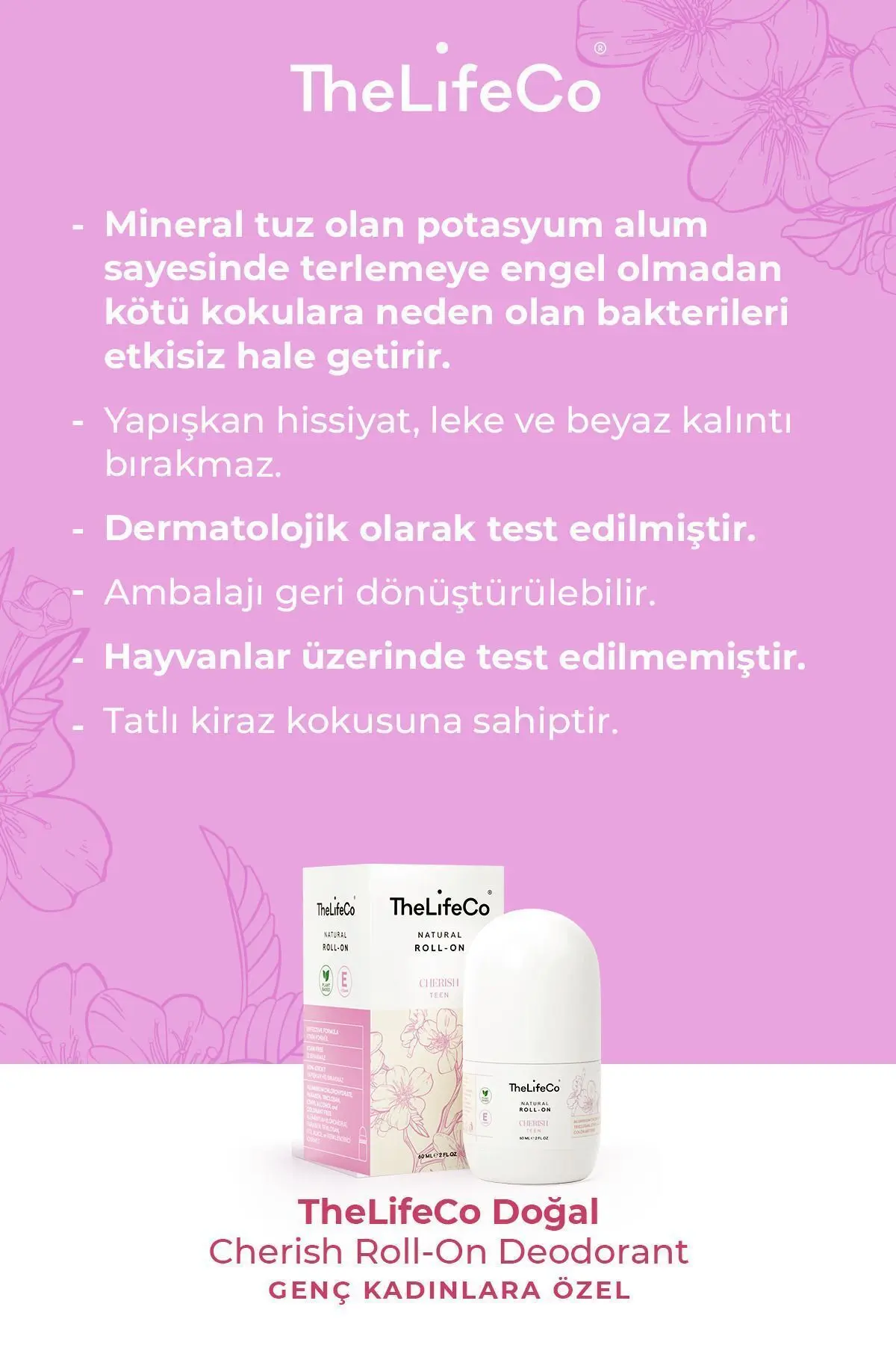 Doğal Roll-on Cherish(TEENAGE) 60 ml (ALKOL,ALÜMİNYUM,PARABEN,SENTETİK KOKU İÇERMEZ)