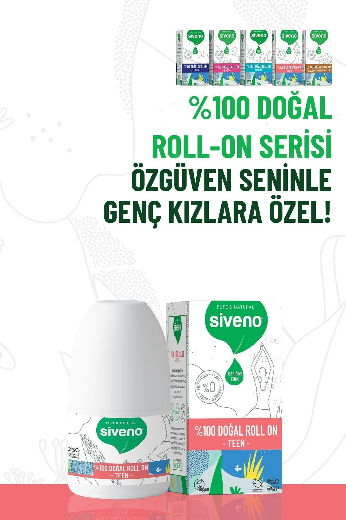 %100 Doğal Roll-on Teen Girl Genç Kız Deodorant Ter Kokusu Önleyici Bitkisel Lekesiz Vegan 50 ml