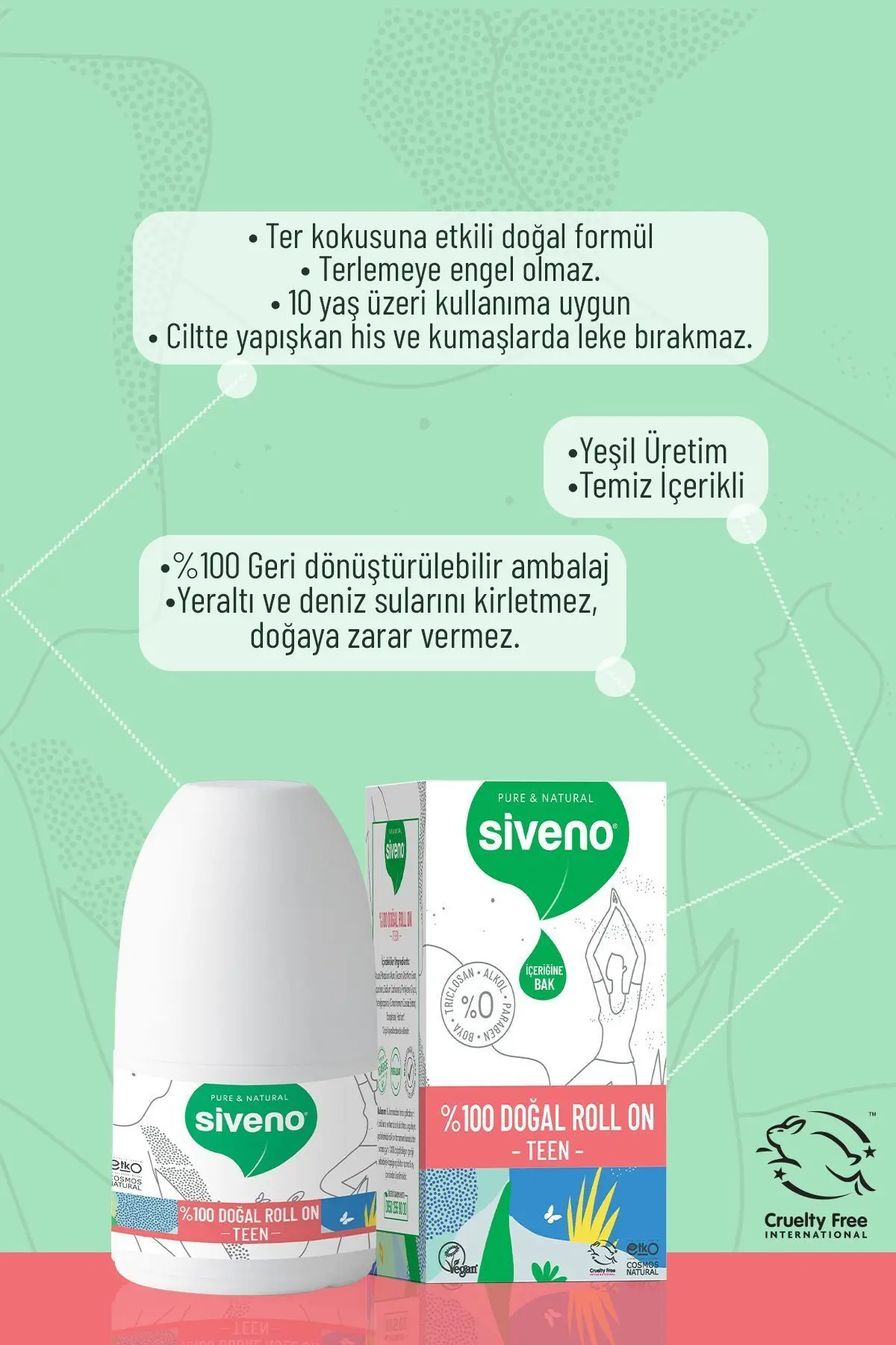 %100 Doğal Roll-on Teen Girl Genç Kız Deodorant Ter Kokusu Önleyici Bitkisel Lekesiz Vegan 50 ml