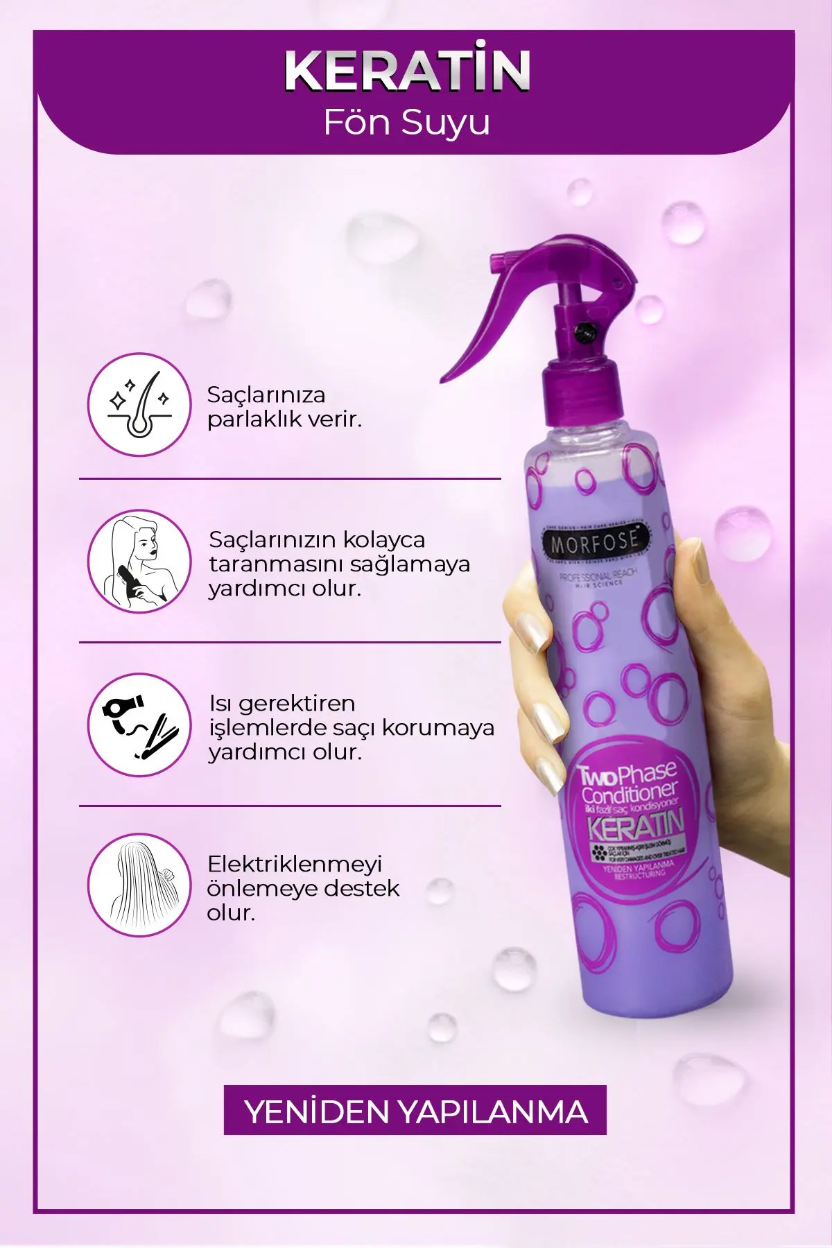 Keratin Içerikli Fön Suyu Mor 400 Ml