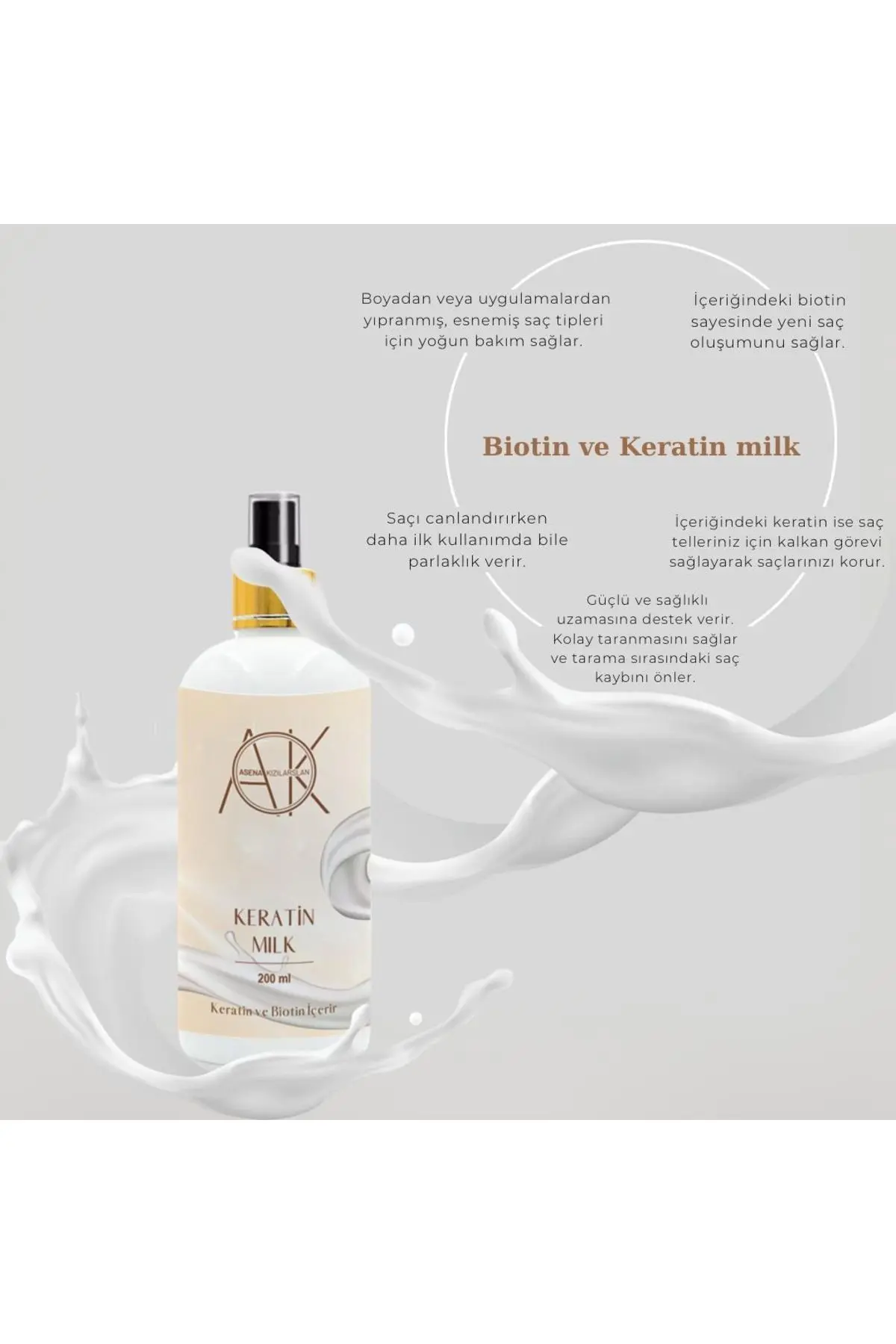 Besleyici Onarıcı Ve Saç Oluşumu Sağlayan Biotin Ve Keratin Milk 200 ml