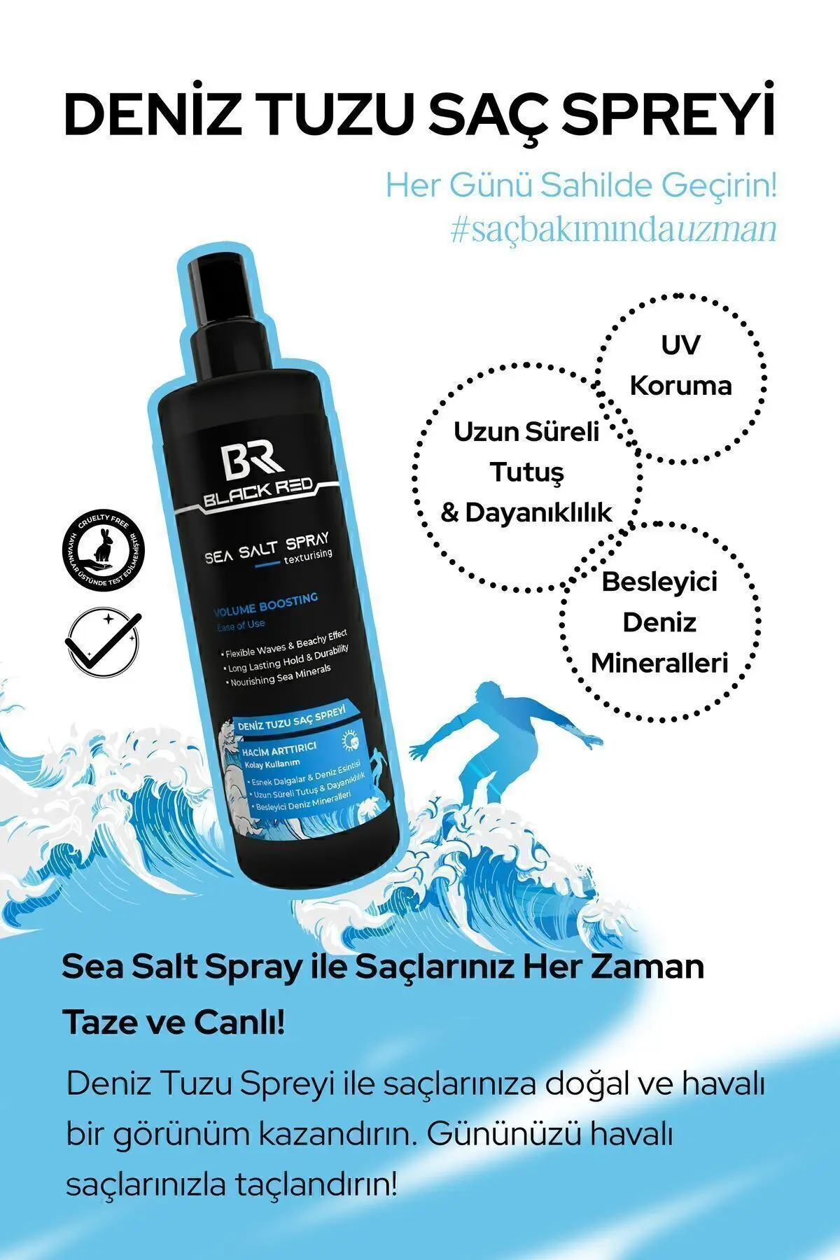Saç Deniz Tuzu Spreyi - Sea Salt Spray Orta Tutuşlu Hacimlendirir Anti Uv Saç Şekillendirici