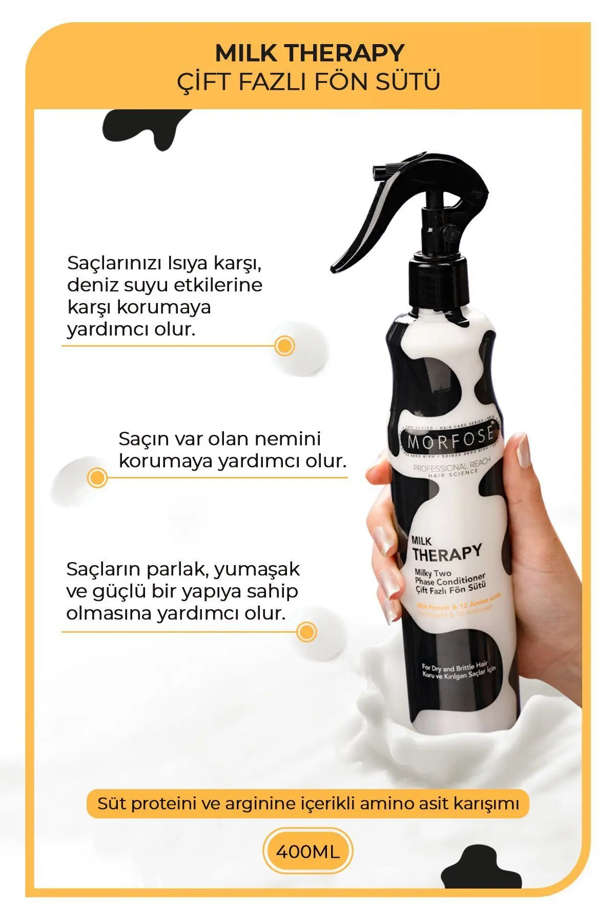 Milk Therapy Çift Fazlı Saç Bakım Fön Suyu 400 ml - Besleyici, Koruyucu Etki
