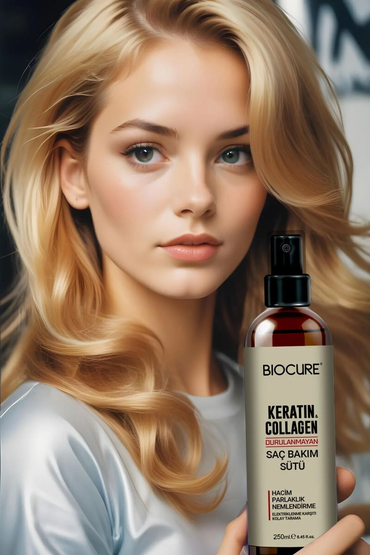 Keratin Collagen Durulanmayan Saç Bakım Sütü Hacim, parlaklık nemlendirme Kolay Tarama 250ml.