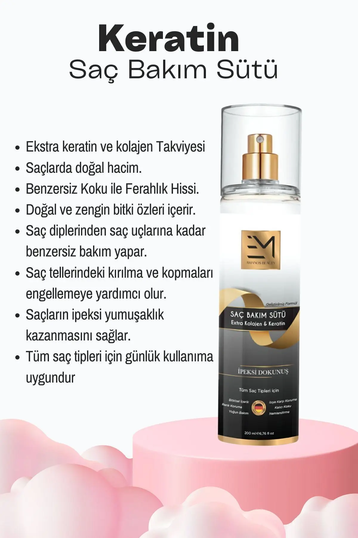 Unisex Saç Bakım Sütü - Doğal Keratin Ve Kolajen Bakımı - Kadın Erkek Kullanımına Uygundur