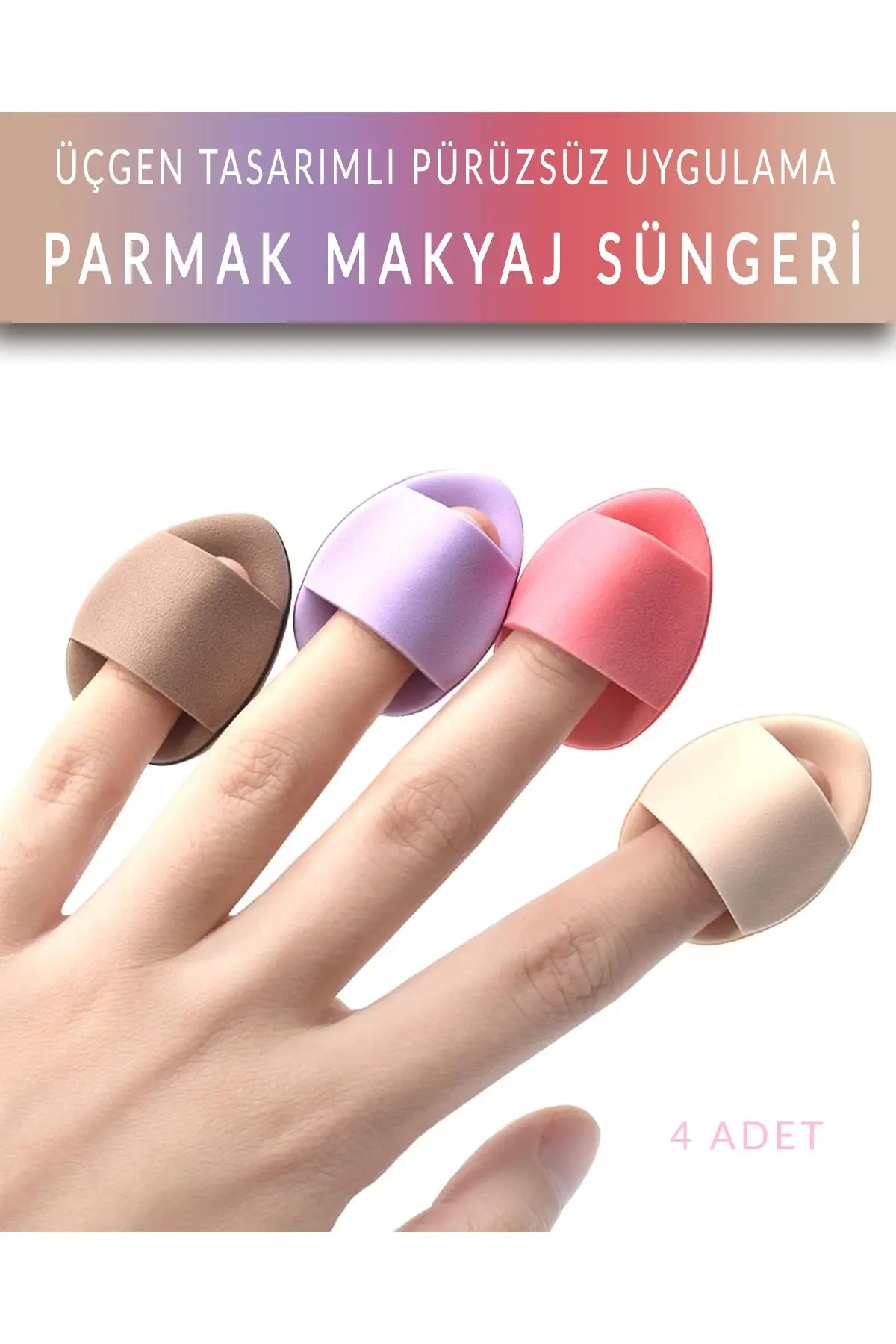 Muggio Parmak Makyaj Süngeri - Mini Puf Kapatıcı Pudra Süngeri 4 Adet