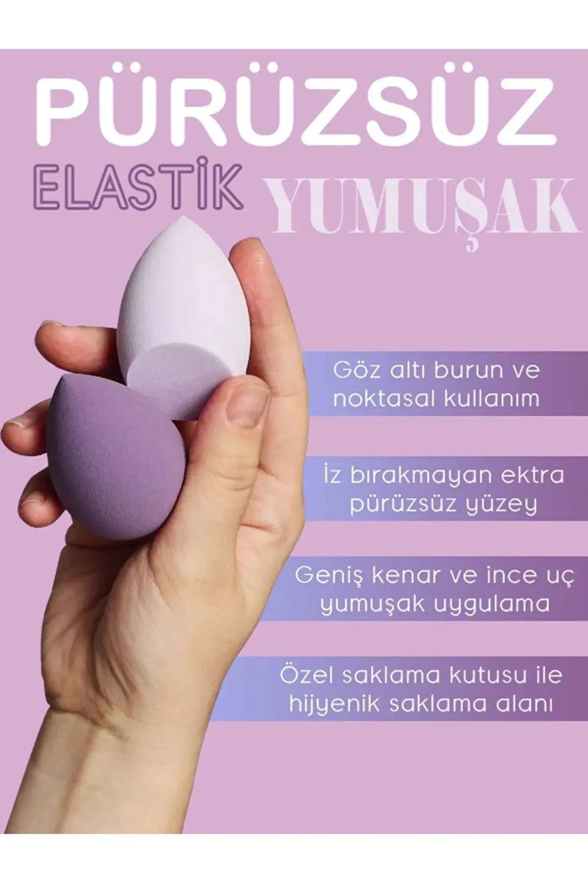 Lila Tonları 4'lü Plastik Kutulu Armut Makyaj Sünger Seti