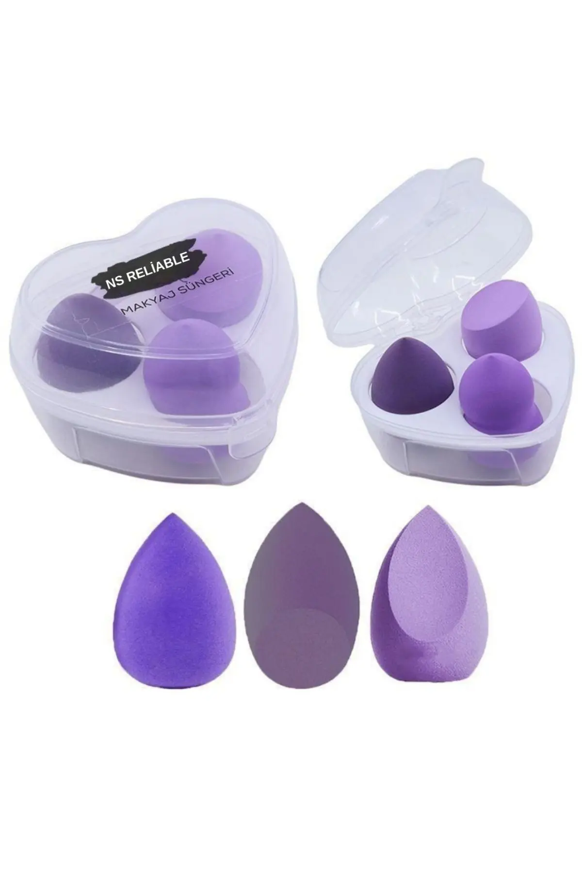 4'lü Set Desenli Seyahat Makyaj Organizatörü Çok Fonksiyonlu Kozmetik Çanta-3'lü Makyaj süngeri