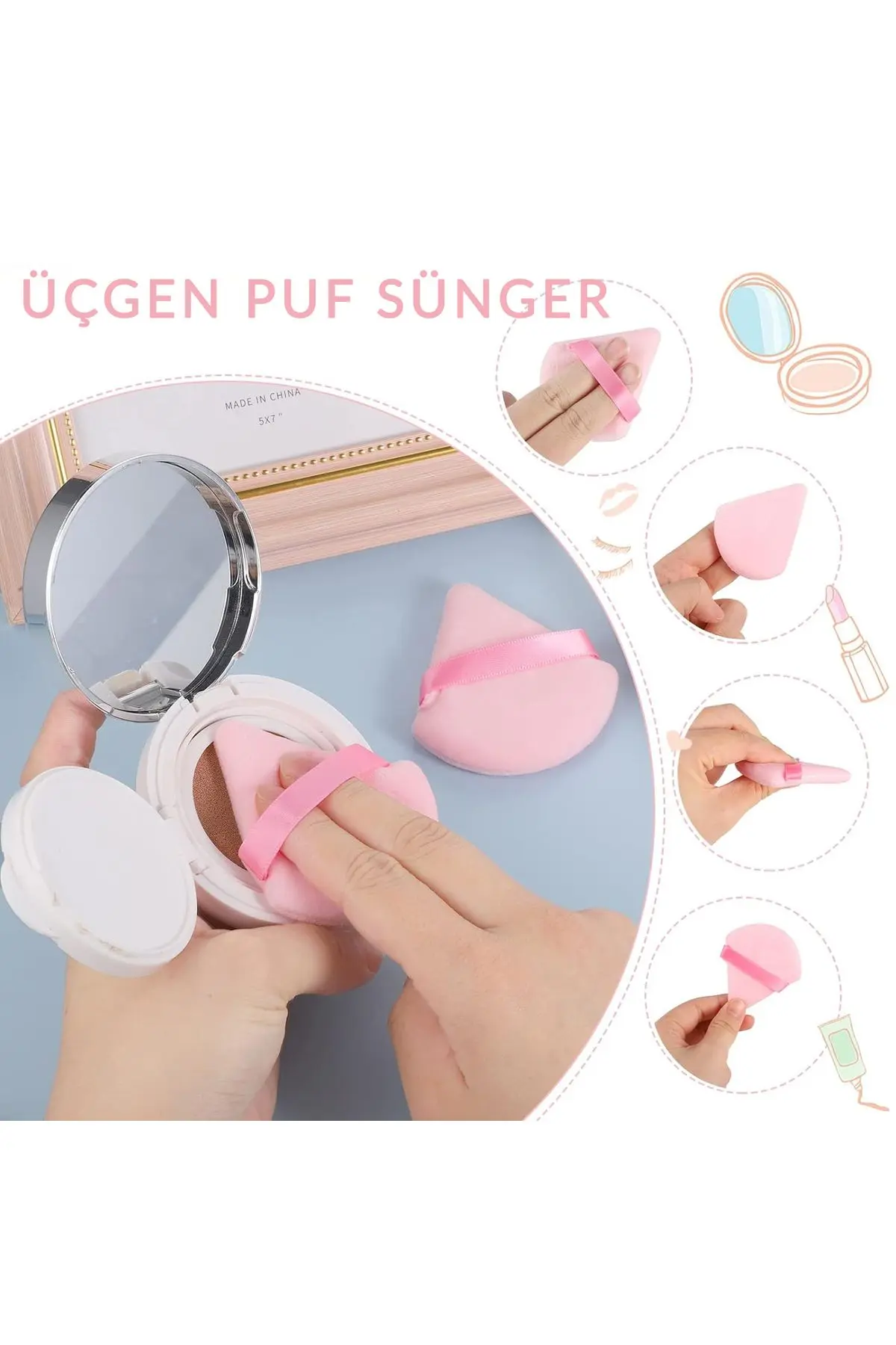 3'lü Tutmalı Kadife Makyaj Süngeri (Yıkanabilir) Pudra Fondöten BB Krem Uygulama
